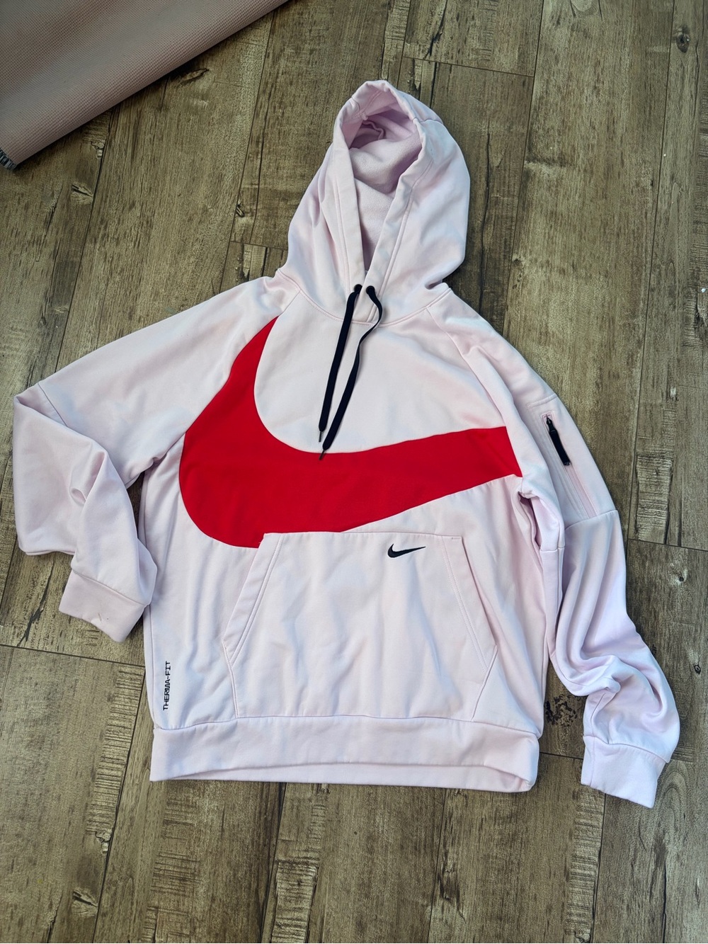 Nike Light Pink Hoodie with Large Red Swoosh